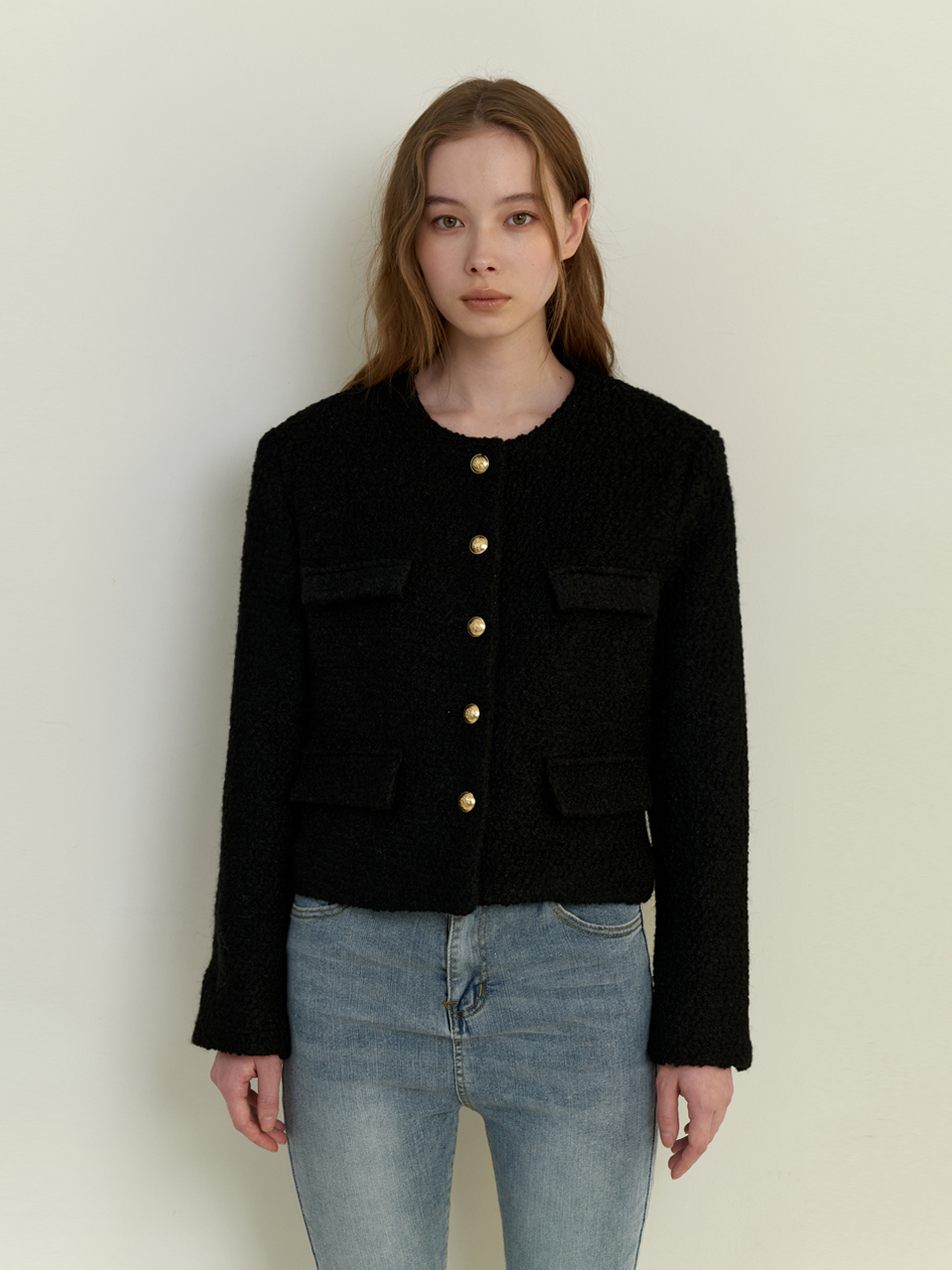 boucle wool jacket - black